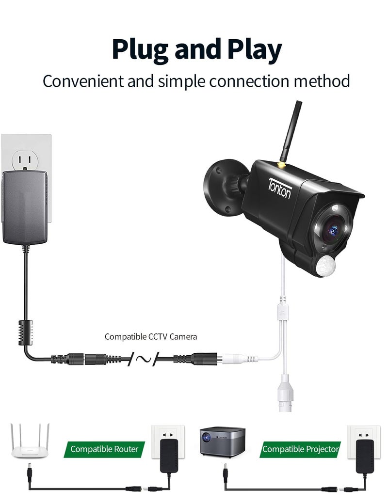 Tonton ã€2 Packã€‘ Tonton Power Extension Cable 33ft 10M 2.1mm x 5.5mm Compatible with 12V DC Adapter Cord for CCTV Security Camera IP Camera Standalone DVR(Black) - Image 5